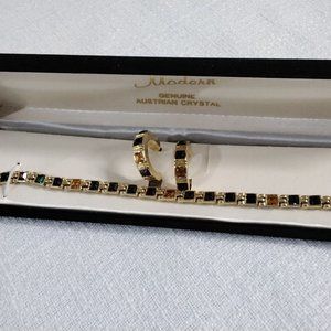 Modern Genuine Austrian Crystal Bracelet and stud earring set Gold color Elegant